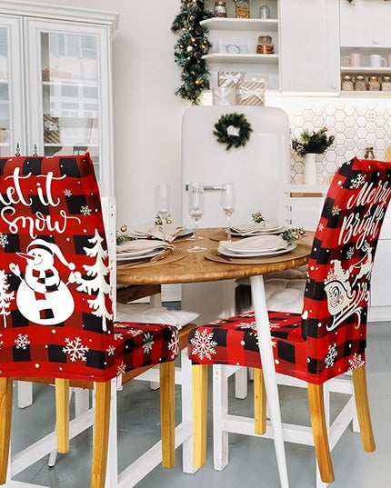 Ganeen 6 Pcs Christmas Chair Covers Merry Christmas Chair Back Cover Stretch Christmas Seat Cover Washable Xmas Dining Chair Protector Slipcover for Dining Room Kitchen Holiday Party (Cute Style) Ganeen