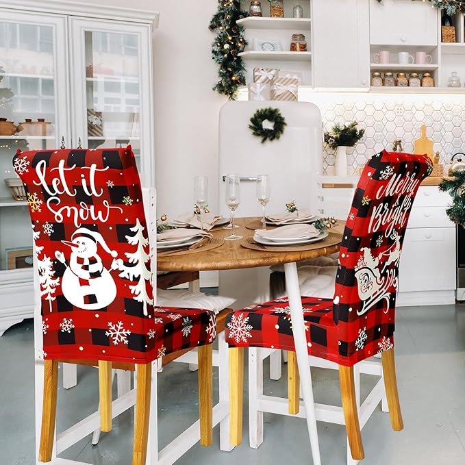 Ganeen 6 Pcs Christmas Chair Covers Merry Christmas Chair Back Cover Stretch Christmas Seat Cover Washable Xmas Dining Chair Protector Slipcover for Dining Room Kitchen Holiday Party (Cute Style) Ganeen