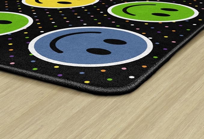 Flagship Carpets Smiley Seating (Seats 24) Classroom Area Rug or Educational Learning Mat, Kids Room or Playroom Carpet, 7'6" x 12', Black/Multi - LeafyLoom