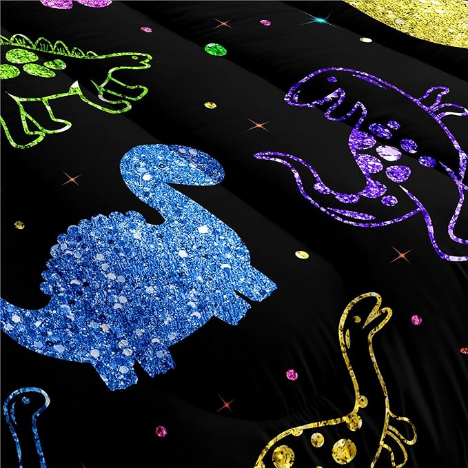 Dinosaur Twin Bedding Set, Cartoon Kids Bedding Dinosaur Twin Size Comforter Set for Boys Teen Soft Breathable Black Dinosaur Comforter Set Twin (1 Comforter 1 Pillowcase) - LeafyLoom