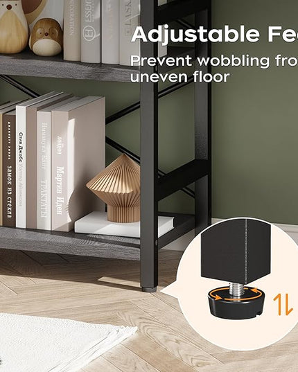 Bookshelf, 3 Tier Industrial Bookcase, Metal Small Bookcase, Rustic Etagere Book Shelf Storage Organizer for Living Room, Bedroom, and Home Office(Grey) Patent Pending D29873033 - LeafyLoom
