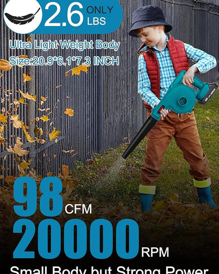Cordless Leaf Blower with 2 Batteries and Charger,2-in-1 Lightweight Electric Mini Small Handheld Battery Powered Sweeper/Vacuum for Lawn Care,Patio,Blowing Leaves and Snow - LeafyLoom