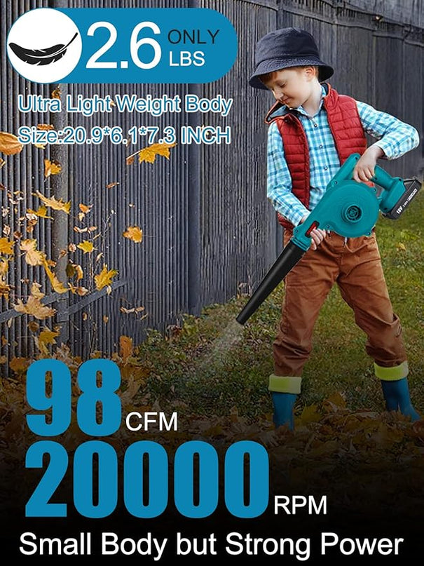 Cordless Leaf Blower with 2 Batteries and Charger,2-in-1 Lightweight Electric Mini Small Handheld Battery Powered Sweeper/Vacuum for Lawn Care,Patio,Blowing Leaves and Snow - LeafyLoom