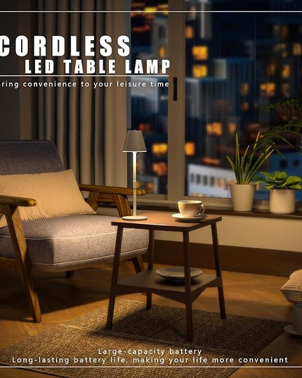 LED CordlessTable Lamp,4000mAh Rechargeable Battery Desk lamp,3 Level Brightness Beside Night Light, Minimalist Design, for Couple Dinner/Coffee Table/Restaurant/Bedroom(White 4PACK) - LeafyLoom