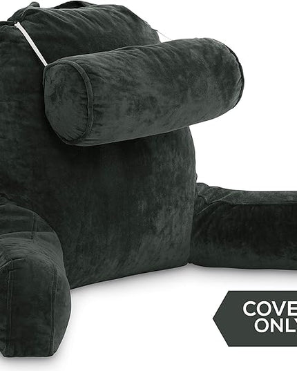 Husband Pillow XXL Cover Micro Plush Easy-Care Fabric Designed with Vibrant Long Lasting Color, Lush with Back & Side Pockets - Wide Large Zipper, Bed Rest Reading Pillowcase, Dark Green - LeafyLoom