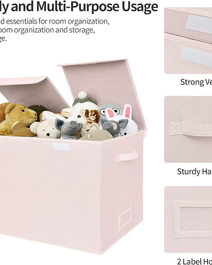GRANNY SAYS Toy Chest with Lids, Foldable Toy Storage Organizer with Handles, Stuffed Animal Storage for Nursery Room Playroom, Girl's Room, Living Room, Large Toy Box for Girls, Pink - LeafyLoom