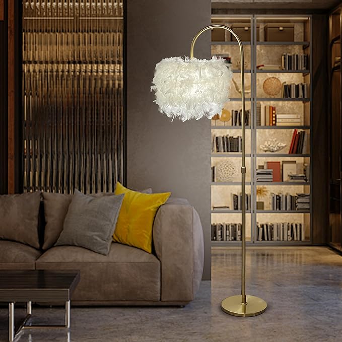 White Feather Floor Lamp 3 Color Temperature includes LED Bulb Simple Modern Curved Floor Lamp for Living Room Bedroom Office - LeafyLoom