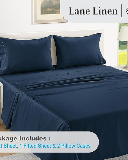LANE LINEN 100% Egyptian Cotton Bed Sheets - 1000 Thread Count 4PC Queen Sheets Set, Long Staple Cotton Bedding Sheets, Sateen Weave, Luxury Hotel Sheets, Deep Pocket - Estate Blue - LeafyLoom