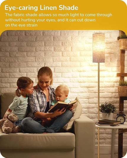 EDISHINE Modern Corner Floor Lamp with Remote, Stepless Dimmable Minimalist Reading Lamp, 65" Tall Pole Lamp for Living Room, Bedroom, Office, 9W LED Bulb Included (Gold) - LeafyLoom