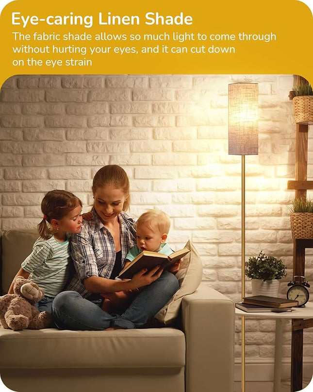 EDISHINE Modern Corner Floor Lamp with Remote, Stepless Dimmable Minimalist Reading Lamp, 65" Tall Pole Lamp for Living Room, Bedroom, Office, 9W LED Bulb Included (Gold) - LeafyLoom