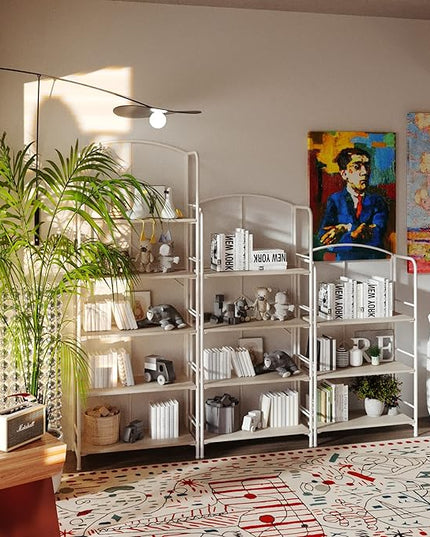 No Assembly Folding Bookshelf, Metal Book Shelf for Storage, Folding Bookcase for Office Organization and Storage (White, 4 Tiers) - LeafyLoom