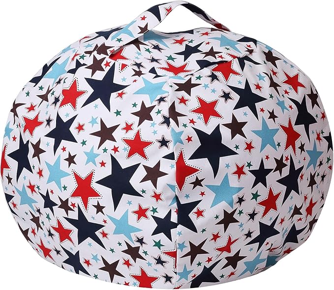 Colorful House Stuffed Animal Storage Bean Bag Chair Cover for Kids Stuffable Zipper Beanbag for Organizing Children Toys Large Canvas(26'',Star) - LeafyLoom