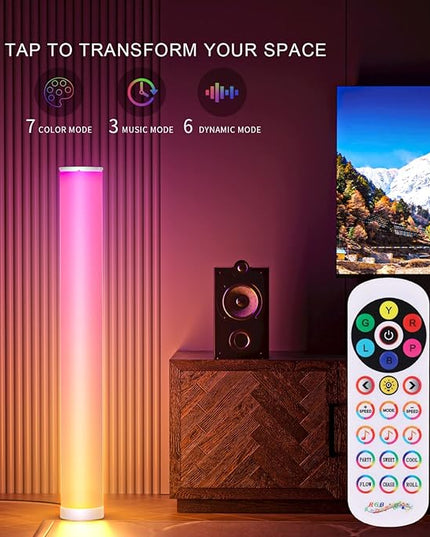 Led Floor Lamp, RGBIC Color Changing Modern Corner Lamp with Music Sync for Living Room Bedroom, 41'' Standing Lamp Mood Lighting Night light with APP Control - LeafyLoom