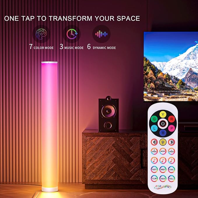 Led Floor Lamp, RGBIC Color Changing Modern Corner Lamp with Music Sync for Living Room Bedroom, 41'' Standing Lamp Mood Lighting Night light with APP Control - LeafyLoom
