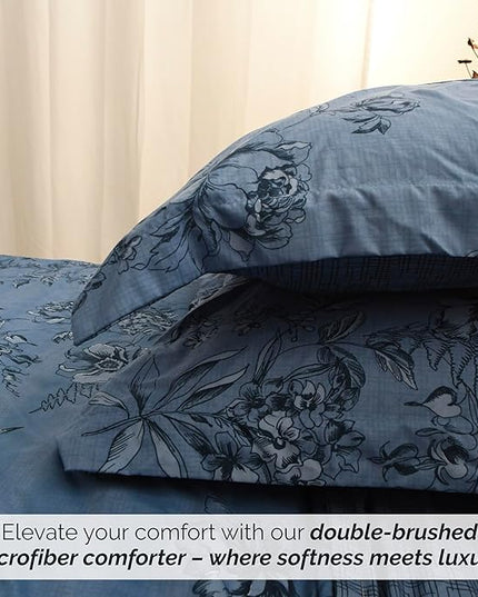 Southshore Fine Living, Inc. Twin Comforter Bedding Set, Down Alternative Floral Comforter with Matching Sham for Twin and Twin XL Beds, Reversible Print is 2 Colors in 1, Blue & White - LeafyLoom