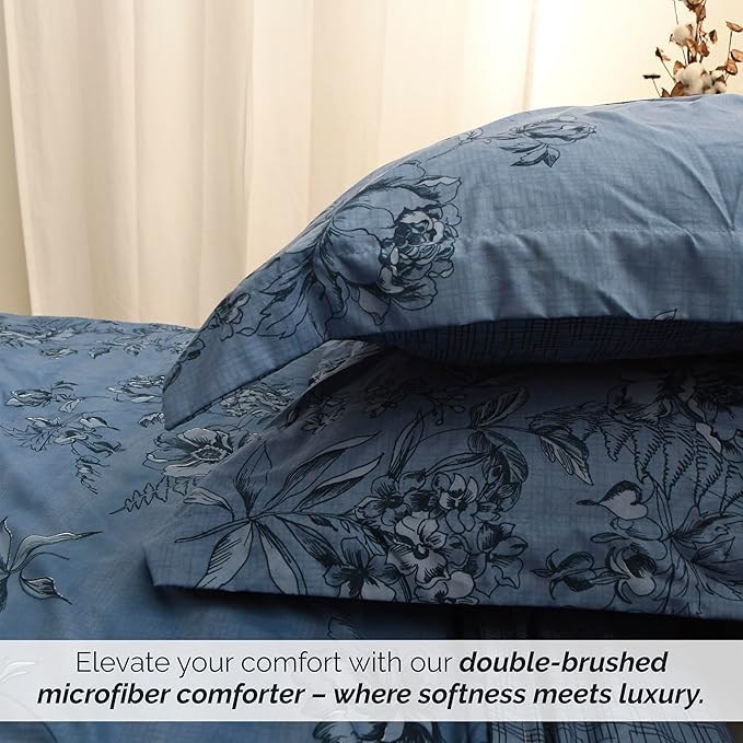 Southshore Fine Living, Inc. Twin Comforter Bedding Set, Down Alternative Floral Comforter with Matching Sham for Twin and Twin XL Beds, Reversible Print is 2 Colors in 1, Blue & White - LeafyLoom