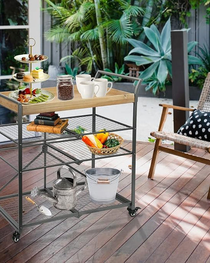 Vipush Kitchen Serving Cart, 4-Tier Kitchen Utility Cart on Wheels with Storage for Living Room, Wood Look Accent Furniture with Metal - LeafyLoom
