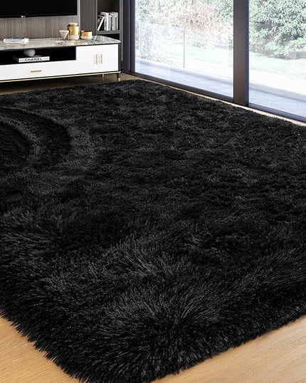 Softlife Rug for Bedroom 4x5.3 Feet Area Rug for Living Room Super Soft Shaggy Rugs for Kids Room Fluffy Fuzzy Carpets Long Plush Bedside Rug Nursery Christmas Home Decoration for Boys Girls, Black - LeafyLoom