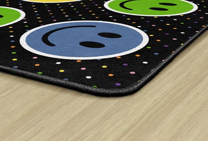 Flagship Carpets Smiley Seating (Seats 30) Classroom Area Rug or Educational Learning Mat, Kids Room or Playroom Carpet, 10'6" x 13'2", Black/Multi - LeafyLoom