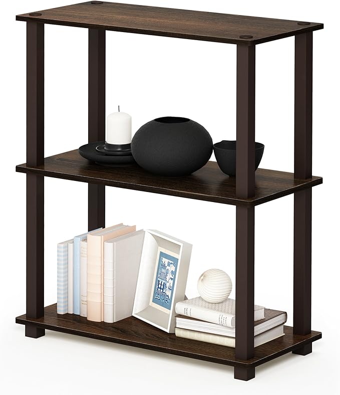 Furinno Turn-S-Tube 3-Tier Compact Multipurpose Shelf with Square Tube, Walnut/Brown (18025WN/BR) - LeafyLoom
