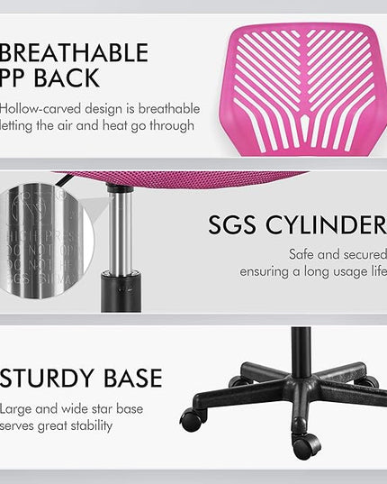 Yaheetech Students Cute Desk Chair Low-Back Armless Study Chair w/Lumbar Support Adjustable Swivel Chair in Home Bedroom School, Rose Red - LeafyLoom