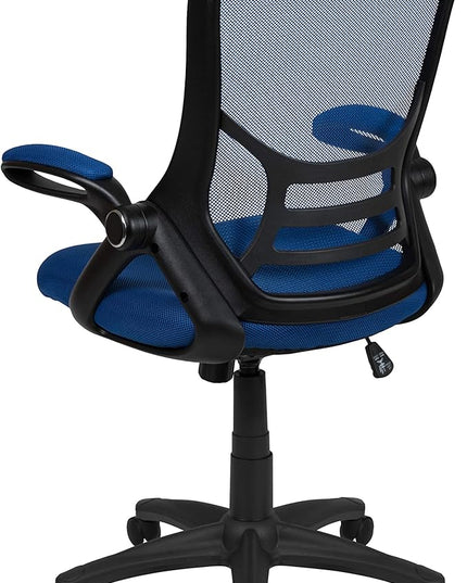 Flash Furniture Porter High-Back Swivel Office Chair with Adjustable Lumbar Support and Seat Height, Ergonomic Mesh Desk Chair with Flip-Up Armrests, Blue/Black - LeafyLoom