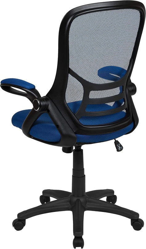 Flash Furniture Porter High-Back Swivel Office Chair with Adjustable Lumbar Support and Seat Height, Ergonomic Mesh Desk Chair with Flip-Up Armrests, Blue/Black - LeafyLoom