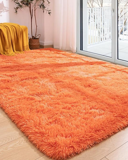Softlife Area Rug for Bedroom, 4x6 Feet Plush Fluffy Rug for Living Room, Orange Shag Rug for Aesthetic Room Decor, Ultra Soft Modern Fuzzy Faux Fur Carpet for Kids Nursery Room Dorm - LeafyLoom