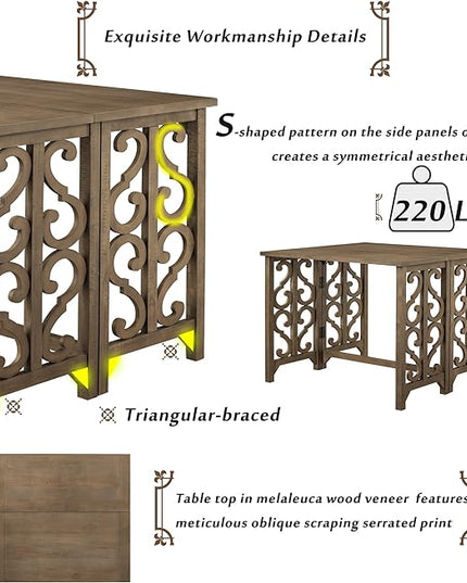 Retro Style 3 Piece Saddle Stools, Solid Wood Counter Height Pub Set Foldable Table, Full Assembly Need, for Kitchen, Dining Room, Small Space, Distressed Brown - LeafyLoom