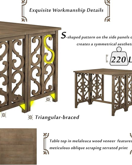 Extendable Dining 3-Piece Retro Solid Wood Counter Height Pub Set with Foldable Table and 2 Saddle Stools Brown for Kitchen and Small Spaces,Distressed - LeafyLoom