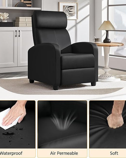 Yaheetech Recliner Chair PU Leather Recliner Sofa Home Theater Seating with Lumbar Support Overstuffed High-Density Sponge Push Back Recliners Armchair for Living Room - LeafyLoom