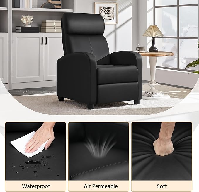 Yaheetech Recliner Chair PU Leather Recliner Sofa Home Theater Seating with Lumbar Support Overstuffed High-Density Sponge Push Back Recliners Armchair for Living Room - LeafyLoom