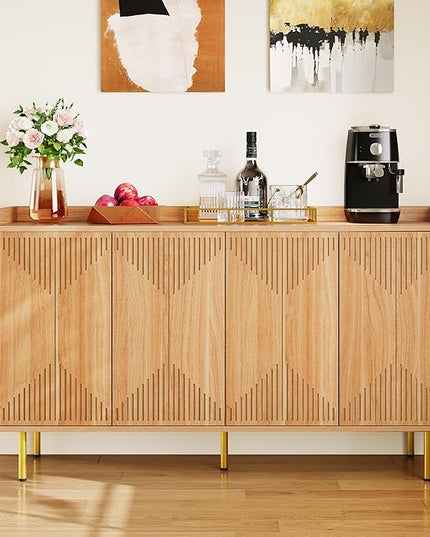 YITAHOME Sideboard Buffet Cabinet, Modern Kitchen Storage Cabinets, Freestanding Coffee Bar Table, Large Buffet Cabinet with Cabinet with Carved Design Doors for Living Room, Dining Room, Natural - LeafyLoom