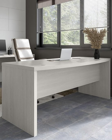 Bush Business Furniture Echo Bow Front Desk, 72W, Gray Sand - LeafyLoom