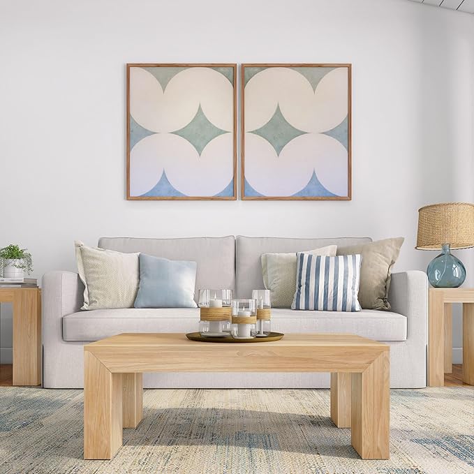 Plank+Beam Modern Rectangular Coffee Table, Solid Wood, 40 Inch, Rectangle Coffee Table for Living Room, Mini Center Tables for Small Spaces, Small Living Space Tea Table, Blonde Wirebrush - LeafyLoom