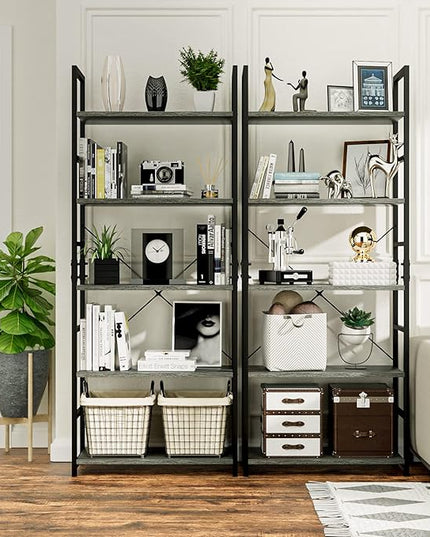 NUMENN 5 Tier Bookshelf, Tall Bookcase Shelf Storage Organizer, Modern Book Shelf for Bedroom, Living Room and Home Office, Dark Grey - LeafyLoom