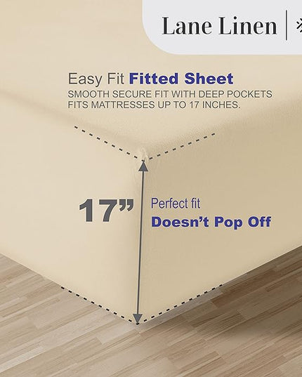 LANE LINEN Luxury 100% Egyptian Cotton Bed Sheets - 1000 Thread Count 4-Piece Ivory Full Set Bedding Sateen Weave Hotel 16" Deep Pocket (Fits Upto 17" Mattress) - LeafyLoom