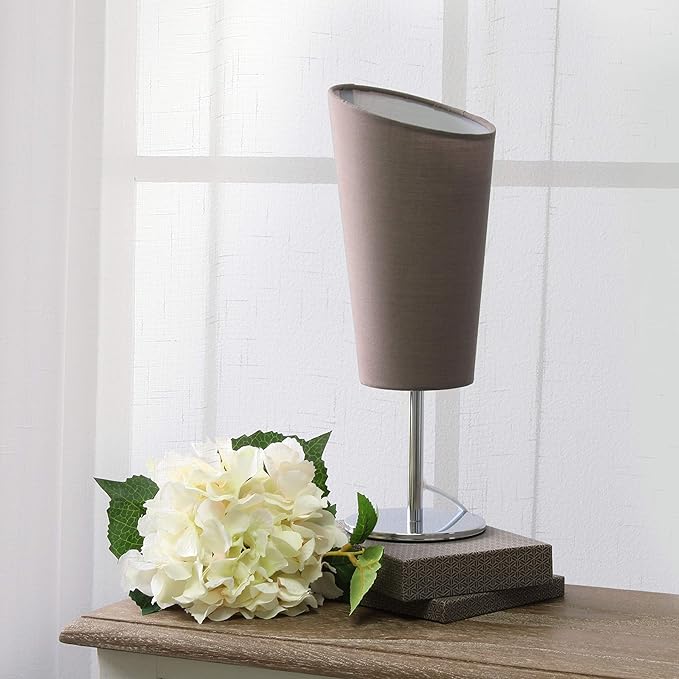 Simple Designs LT2061-GRY Mini Chrome Angled Fabric Shade Table Lamp, Gray - LeafyLoom