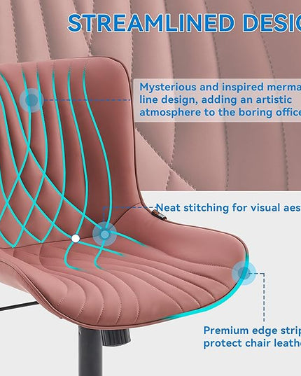 YOUNIKE Office Chair, Armless Desk Chair with Wheels, Home Office Computer Task Chairs, Modern Faux Leather Upholstered Vanity Chair, Adjustable Swivel Rocking Chair with Back, Dusty Rose - LeafyLoom