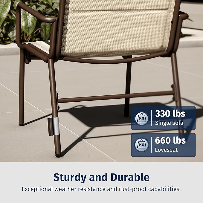 EAST OAK 4-Piece Patio Furniture Set, Waterproof Outdoor Furniture Set, Patio Sofa with Coffee Table for Balcony or Porch, 4 Seats Patio Conversation Sets for Backyard in Beige - LeafyLoom
