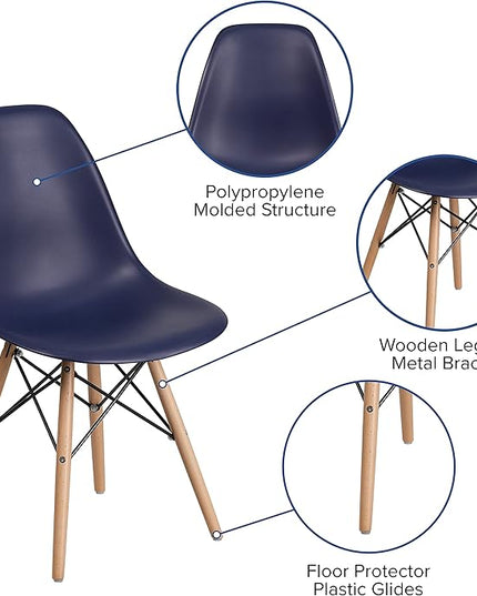 Flash Furniture 2 Pack Elon Series Navy Plastic Chair with Wooden Legsase - LeafyLoom