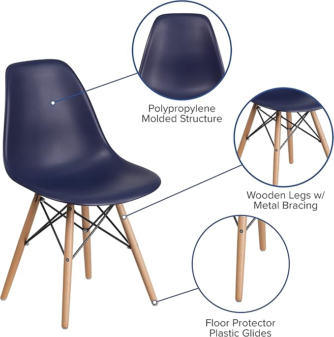 Flash Furniture 2 Pack Elon Series Navy Plastic Chair with Wooden Legsase - LeafyLoom