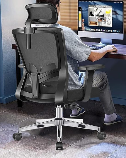 Office Chair, Ergonomic Desk Chair High Back Computer Chair Swivel Mesh Task Chair with Adjustable Lumbar Support Armrests Headrest Black - LeafyLoom