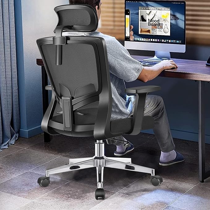 Office Chair, Ergonomic Desk Chair High Back Computer Chair Swivel Mesh Task Chair with Adjustable Lumbar Support Armrests Headrest Black - LeafyLoom