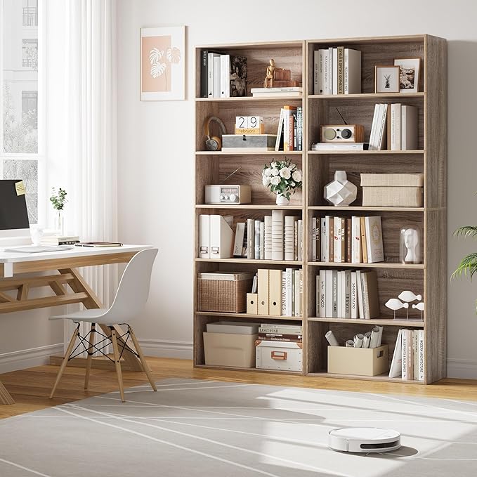 FOTOSOK 6-Tier Open Bookcase and Bookshelf, Freestanding Display Storage Shelves Tall Bookshelf Bookcase for Bedroom, Living Room and Office, Light Oak - LeafyLoom