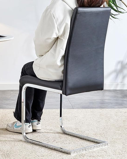 Modern Dining Chairs Set of 4, PU Faux Leather Backrest Cushioned Edge Chairs, Suitable for Dining, Kitchen, Dressing Table, Terrace, Black+PU - LeafyLoom