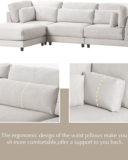 Convertible L-Shaped Sofa with Reversible Chaise, Ottoman & 2 Pillows, Oversized 4 Seat Upholstered Modular Sectional Couch Set w/Extra Deep Seats for Living Room Furniture, Apartment, Office - LeafyLoom