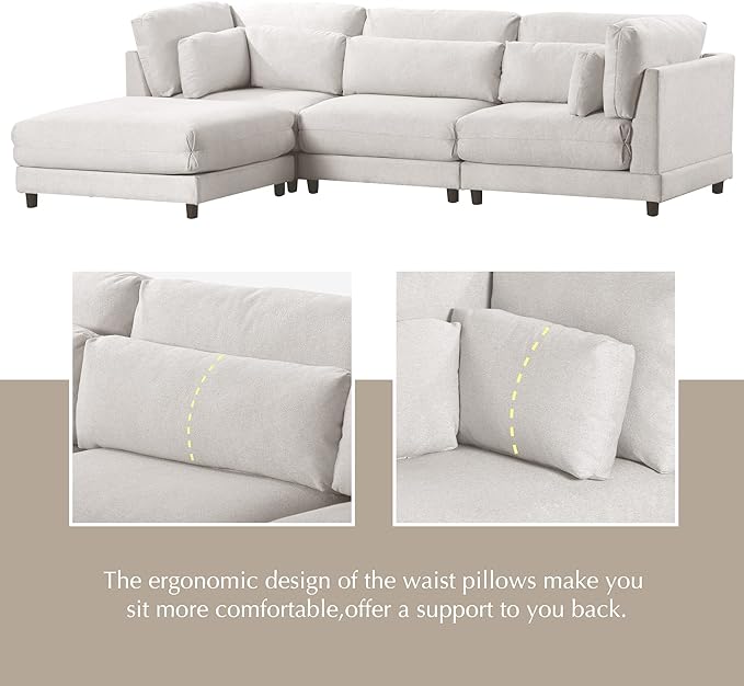 Convertible L-Shaped Sofa with Reversible Chaise, Ottoman & 2 Pillows, Oversized 4 Seat Upholstered Modular Sectional Couch Set w/Extra Deep Seats for Living Room Furniture, Apartment, Office - LeafyLoom