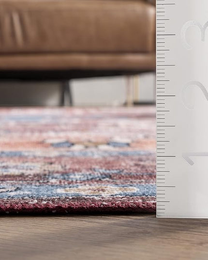 nuLOOM Zena Medallion Machine Washable Ultra Thin Area Rug, 6' x 9', Rust - LeafyLoom
