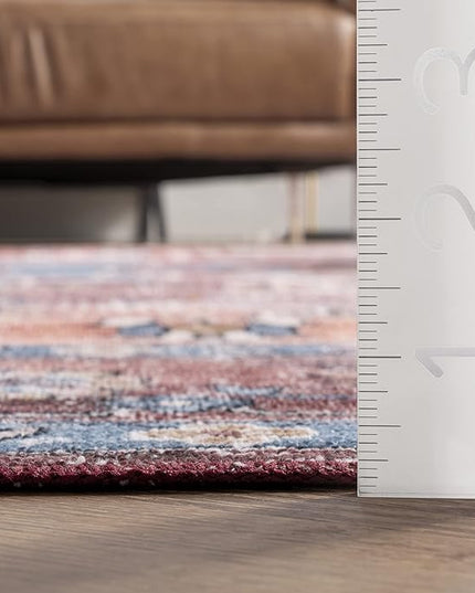 nuLOOM Zena Medallion Machine Washable Ultra Thin Area Rug, 9' x 12', Rust - LeafyLoom